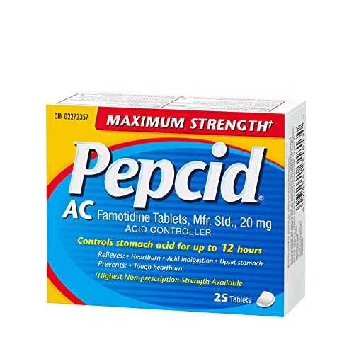 Pepcid Acid Controller, Maximum Strength Tablets, Acid Reducer for Heartburn, Acid Reflux and Upset Stomach Relief, 25 Tablets