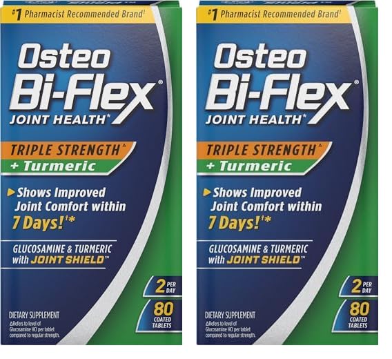 Osteo Bi-Flex Triple Strength Glucosamine with Turmeric, Joint Health Supplement, Coated Tablets, Original Version, 80 Count (Pack of 2)