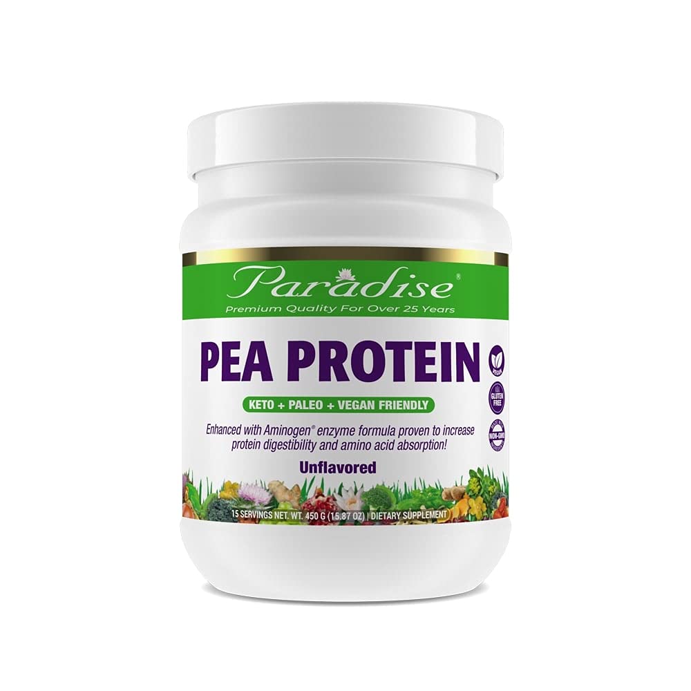 Paradise Herbs Pea Protein Powder, Organic, Keto, Paleo, Vegan, Non GMO, Gluten Free, Unflavored, 15 Servings, 450 G (15.87oz)