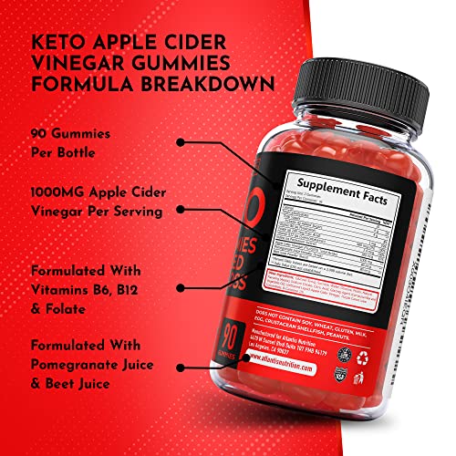 Keto ACV Gummies for Weight Loss - Supports Digestion, Advanced Weight Loss, Detox & Cleansing - Apple Cider Vinegar Keto ACV Gummies Formulated with 1000MG ACV Per Serving - 90 Count (Pack of 1)