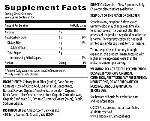 Pre-Order | Arrives in 5–10 Days – Amazon Basics Fiber Gummies for Digestive Health and Regularity, Orange, Lemon & Strawberry Flavors, 90 Count, Pack of 1 (Previously Solimo)