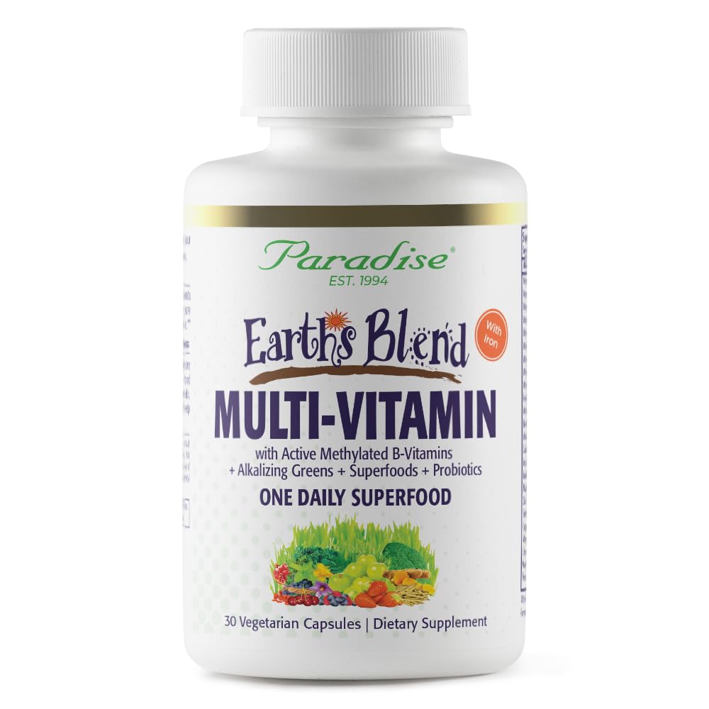 Pre-Order | Arrives in 5–10 Days – Paradise Herbs Earth's Blend Women's One Daily Multivitamin with Iron, 48 Organic Superfoods, Probiotics, Antioxidants, Vitamins A, B12, C, D, K2, Daily Superfood, 30 Capsules