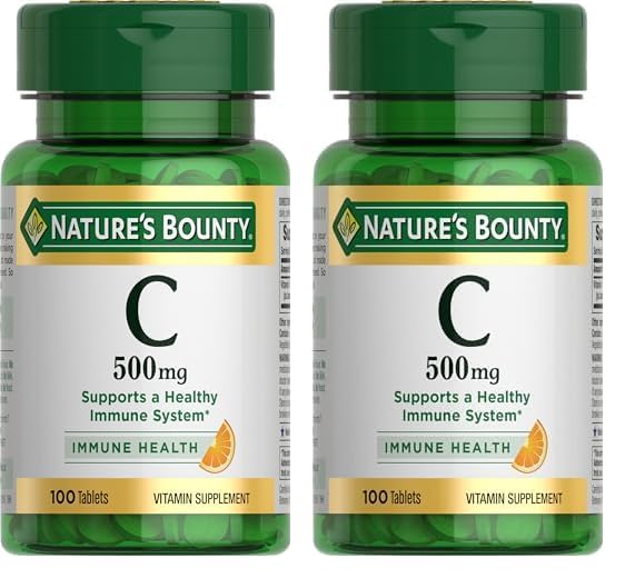 Nature's Bounty Vitamin C, Vitamin Supplement, Supports Immune Health, 500mg, 100 Tablets (Pack of 2)