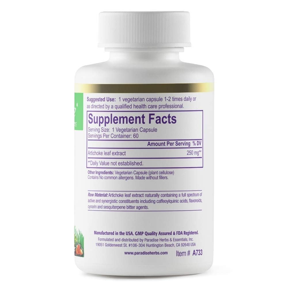 Pre-Order | Arrives in 5–10 Days – Paradise Herbs Artichoke Extract, Supports Digestive Health, Active Whole Spectrum, 250mg, Vegan, Non GMO, Gluten Free, 60 Vegetarian Capsules