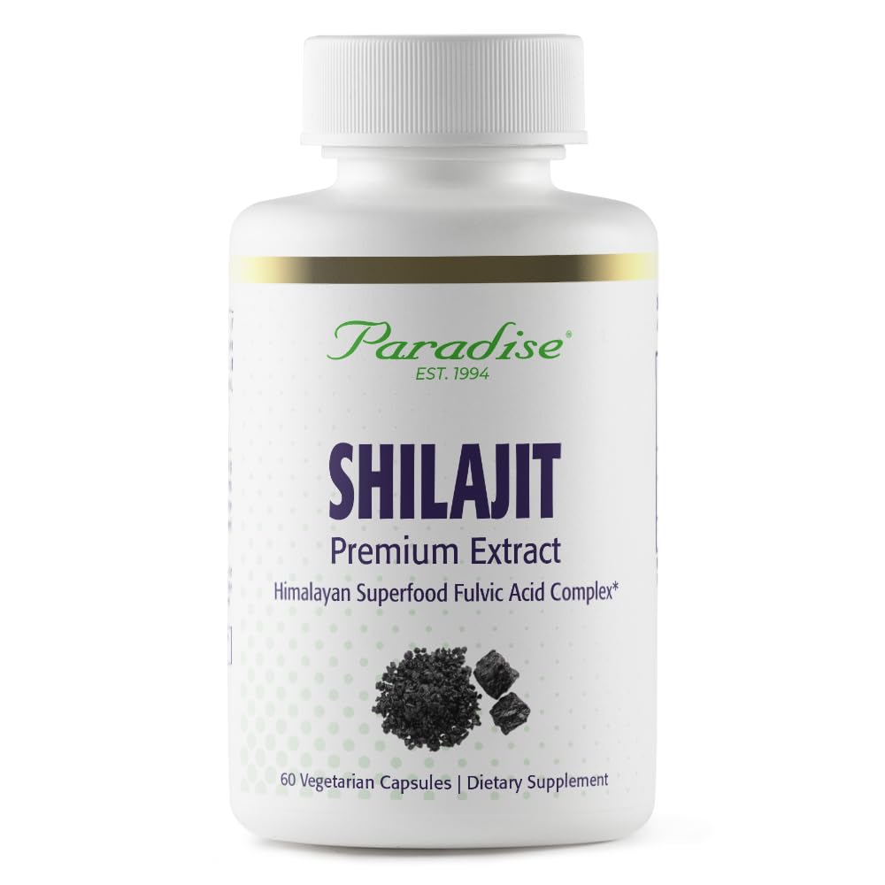 Paradise Herbs Shilajit Extract, Whole Active Plant Extract, Super Potent, Ultra Pure, Vegan, Non-GMO, Gluten Free, Keto, 60 Count Vegetarian Capsules