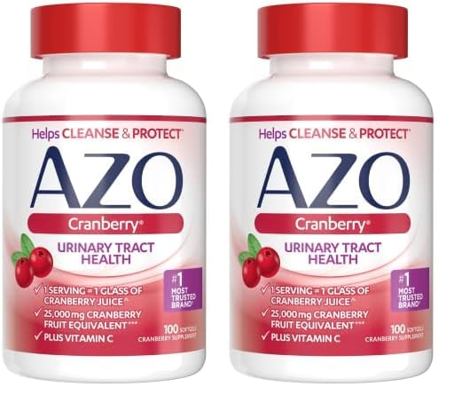 AZO Cranberry Urinary Tract Health Supplement, 1 Serving : 1 Glass of Cranberry Juice, Sugar Free Cranberry Pills, Non-GMO, 3 Month Supply, 100 Softgels (Pack of 2)