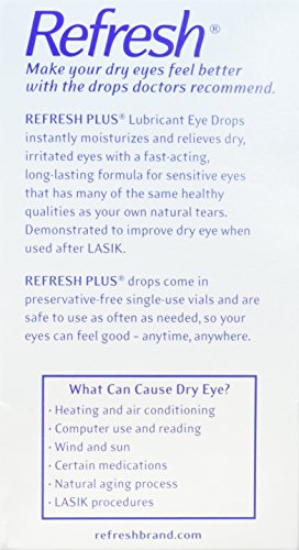 Refresh Plus Lubricant Eye Drops, Preservative-Free, 0.01 Fl Oz Single-Use Containers, 50 Count, Packaging May Vary