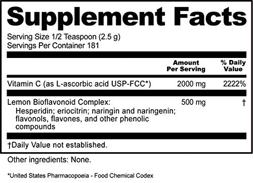 NutriBiotic - Ascorbic Acid with Bioflavonoids Powder, 16 Oz | Highly Soluble Antioxidant & Collagen Support Supplement | 2000 Mg Vitamin C with Lemon Bioflavonoid Complex | Vegan, Gluten & GMO-Free