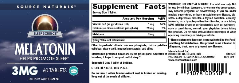 Pre-Order | Arrives in 5–10 Days – Source Naturals Sleep Science Melatonin* 3 mg - 60 Tablets