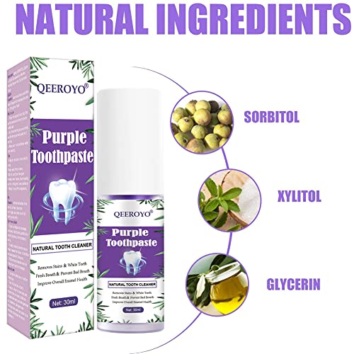 Purple Toothpaste, Teeth Whitening Sensitive Teeth Toothpaste, Purple Teeth Whitening, Tooth Stain Removal, Deeply Cleaning Gums, Stain Removal, Brightness &Reduce Yellowin, 30ml