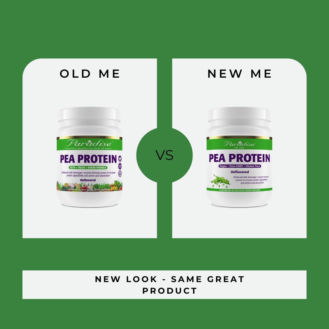 Paradise Herbs Pea Protein Powder, Organic, Keto, Paleo, Vegan, Non GMO, Gluten Free, Unflavored, 15 Servings, 450 G (15.87oz)