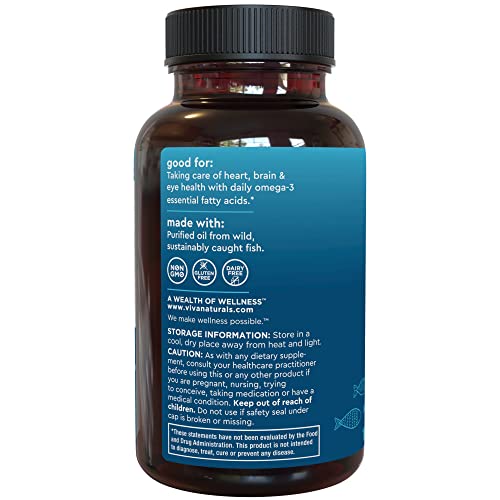 Viva Naturals Triple Strength Omega 3 Fish Oil Supplement - 2200 mg Wild Caught and Sustainably Sourced Fish Oil Vitamins with Omega 3 Fatty Acids Including EPA DHA, No Fish Burps, 180 Softgels