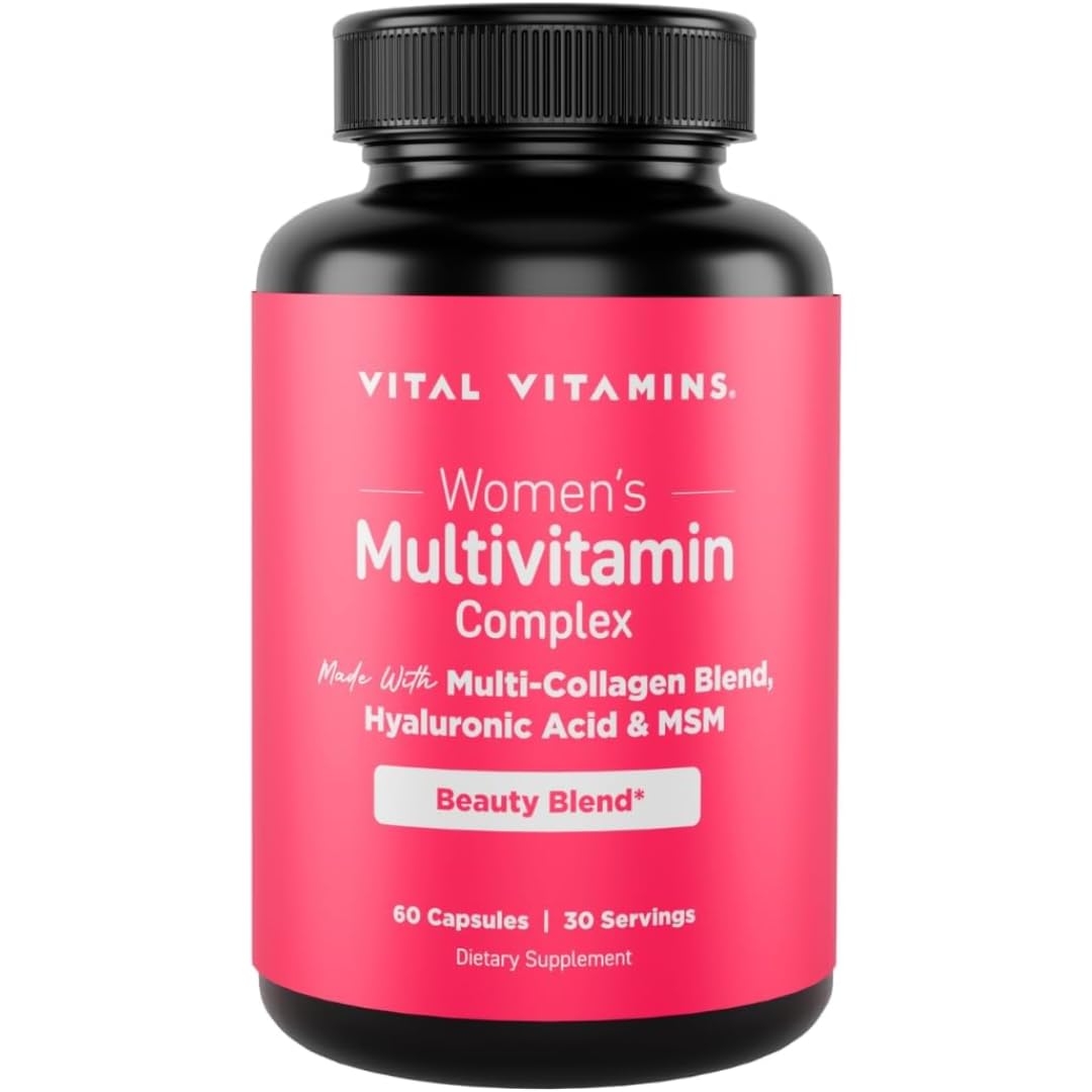 Vital Vitamins Women's Multivitamin Complex - Made with Multi-Collagen Blend, Hyaluronic Acid, & MSM - Beauty Multivitamins - with Vitamin A, C, E, B6, B12, D3-60 Capsules