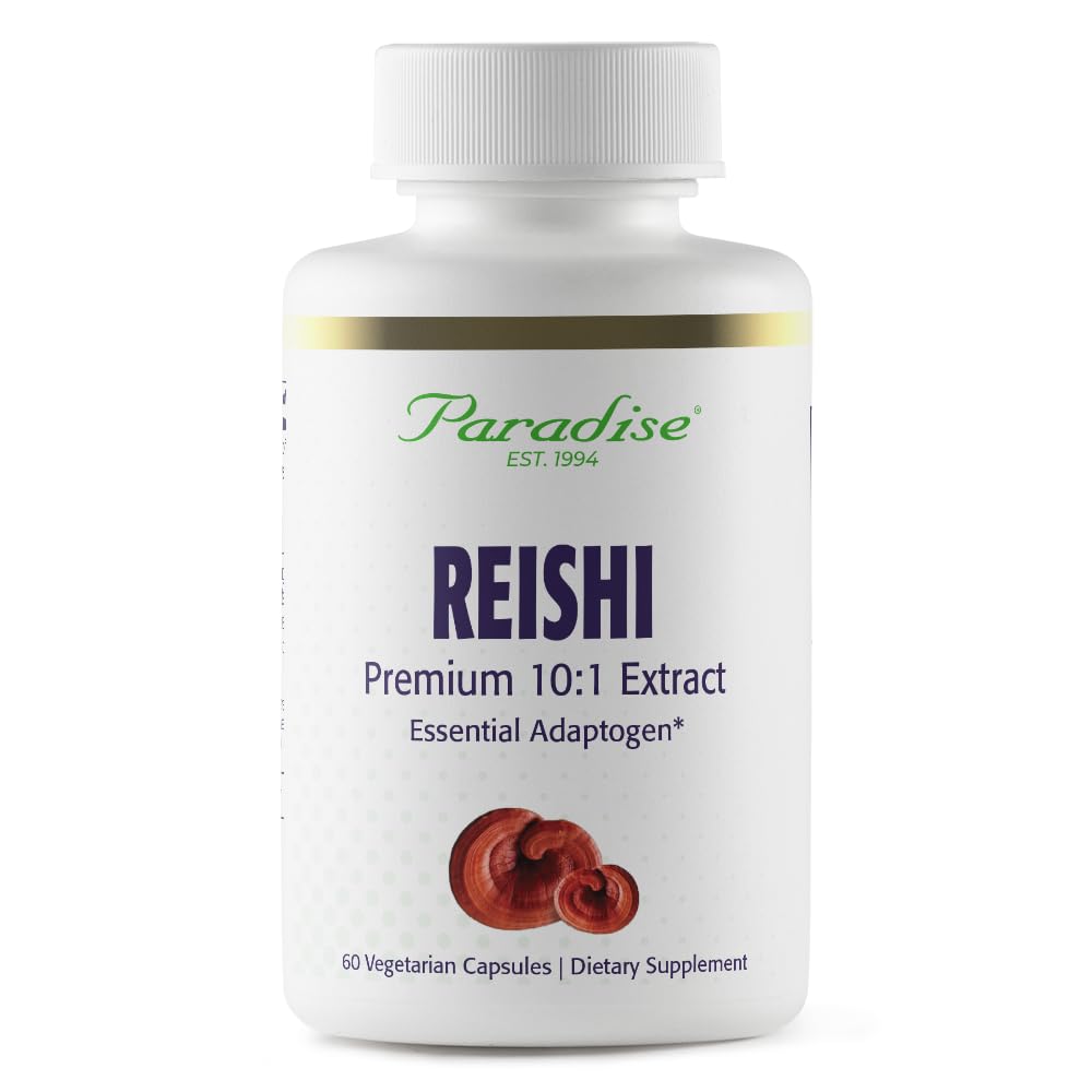 Paradise Herbs Reishi, Essential Adaptogen, Super Potent, Ultra Pure, Non-GMO, Vegan, Gluten Free, 60 Vegetarian Capsules