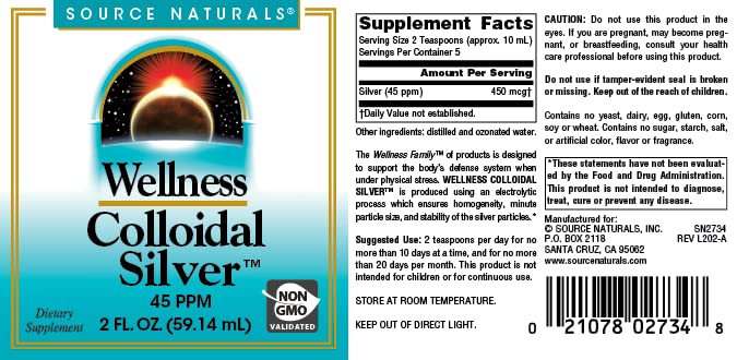 Source Naturals Wellness Colloidal Silver 45 ppm, Supports Physical Well Being* - 2 Fluid oz