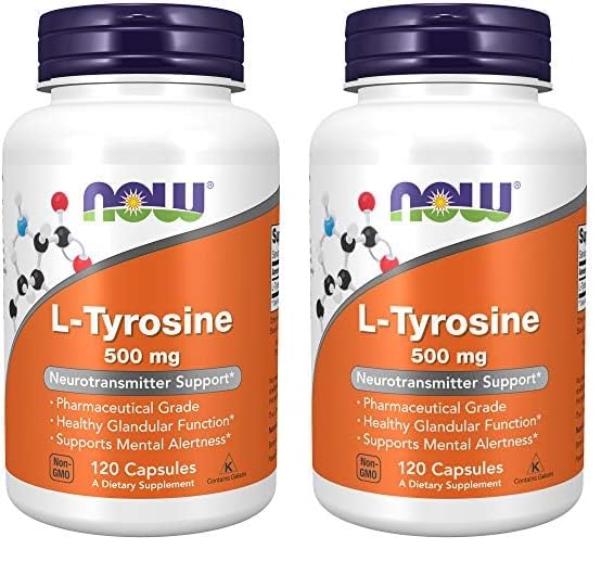 NOW Supplements, L-Tyrosine 500 mg, Supports Mental Alertness*, Neurotransmitter Support*, 120 Capsules (Pack of 2)