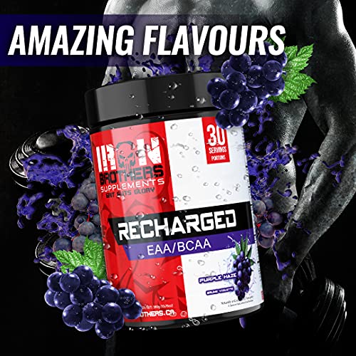 Recharged BCAA/EAA Supplement | Purple Haze Grape Amino Acids Intra Workout Powder For Workout Muscle Recovery | 30 Serves | L-Leucine, L-Isoleucine, Electrolytes & AstraGin - Sugar Free Powder For Workout Muscle Recovery | 30 Serves | L-Leucine, L-Isoleu