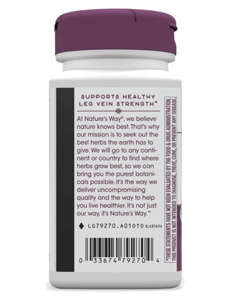 Nature's Way Leg Veins Premium Blend of Horse Chestnut, Butcher's Broom, Cayenne Pepper, Dandelion, Prickly Ash and Grape Seed Plus Vitamin C Dietary Supplement (60 Vegan Capsules)