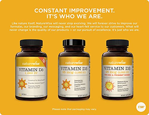 NatureWise Vitamin D3 1000iu (25 mcg) Healthy Muscle Function, and Immune Support, Non-GMO, Gluten Free in Cold-Pressed Olive Oil, Packaging Vary ( Mini Softgel), 360 Count