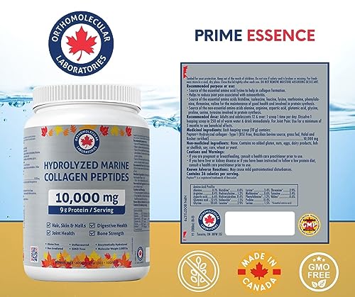 Orthomolecular Laboratories - Hydrolyzed Marine Collagen Peptides Powder 10000mg, 600g - Vitamins for Bone Strength, Digestive Health, Joint Health, Hair Skin & Nail Vitamins - Collagen Protein Powder