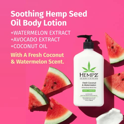 Hempz Natural Herbal Body Moisturizer: Fresh Coconut & Watermelon Moisturizing Skin Lotion, 17 oz