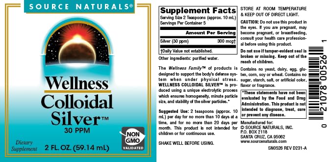 Source Naturals Wellness Colloidal Silver 30 ppm, Supports Physical Well Being* - 2 Fluid oz