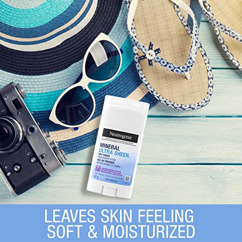 Neutrogena Mineral Ultra Sheer Dry-Touch Face & Body Stick SPF 50 - With Vitamin E - Sun Protection - Zinc Oxide - 42g, White