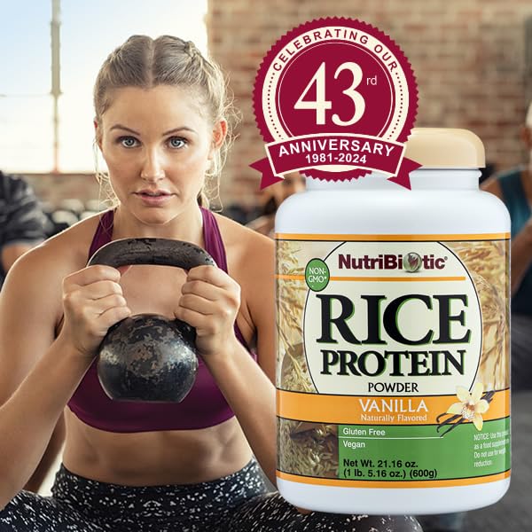 NutriBiotic – Vanilla Rice Protein, 1 Lb 5 Oz (600g) | Low Carb, Keto-Friendly, Vegan, Raw Protein Powder | Grown & Processed Without Chemicals, GMOs or Gluten | Easy to Digest & Nutrient-Rich