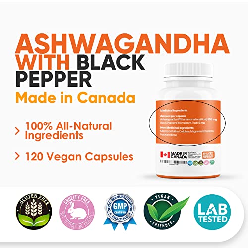 New Nutrali Ashwagandha Powder with Black Pepper Extract - Highest Potency 2600mg per serving (2 capsules), 120 Vegan Capsules, Improved Memory, Increased Energy and Decreased Stress Supplement. Powerful Ancient Ayurveda Adaptogen. (2 Pack)