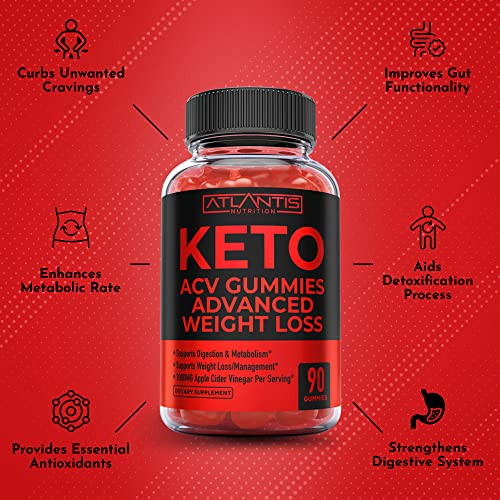 Keto ACV Gummies for Weight Loss - Supports Digestion, Advanced Weight Loss, Detox & Cleansing - Apple Cider Vinegar Keto ACV Gummies Formulated with 1000MG ACV Per Serving - 90 Count (Pack of 1)