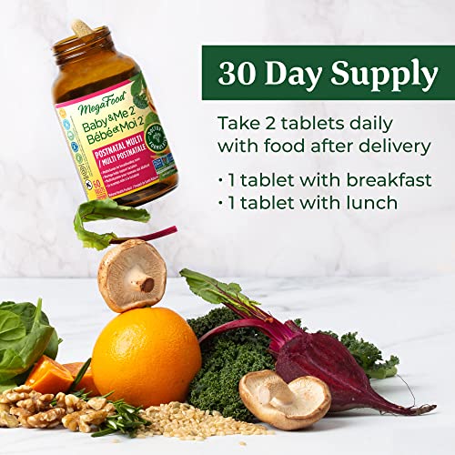 Pre-Order | Arrives in 5–10 Days – MegaFood Postnatal Vitamins for Breastfeeding Moms | Postpartum Lactation Supplement Multivitamins for Women | Vitamin C Vitamin A Choline Moringa Leaf & Iron | 60 Capsules