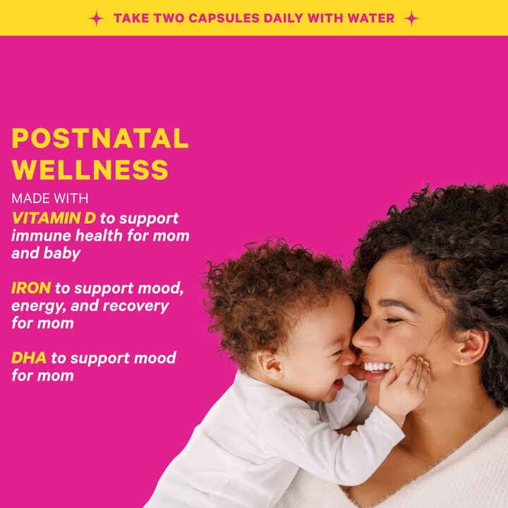 Pink Stork Total Postnatal Vitamin & DHA: Postpartum Multivitamin with Iron, B-Complex, & Folate, Breastfeeding Vitamins for Moms, Post Pregnancy Prenatal Vitamin, Women-Owned, 60 Capsules