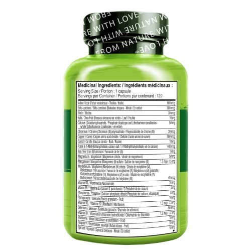 NATURELO One Daily Multivitamin for Women - Energy Support - Whole Food Supplement to Nourish Hair, Skin, Nails - Non-GMO - No Soy - Gluten Free - 120 Capsules | 4 Month Supply