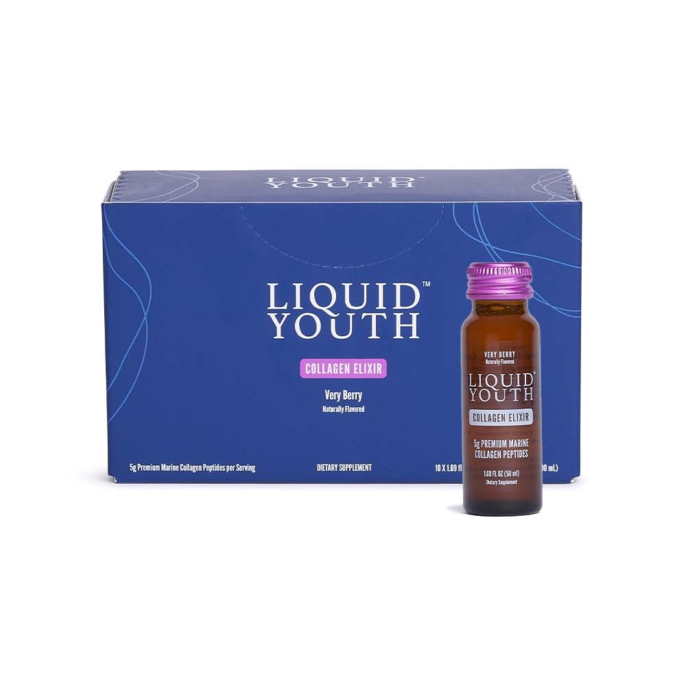 LIQUID YOUTH Liquid Collagen Elixir Shot for Women & Men - Premium Liquid Marine Collagen for Hair Growth, Skin, Nail, Bone & Joint Health - Travel-Friendly (Very Berry, 10 Servings Per Box)