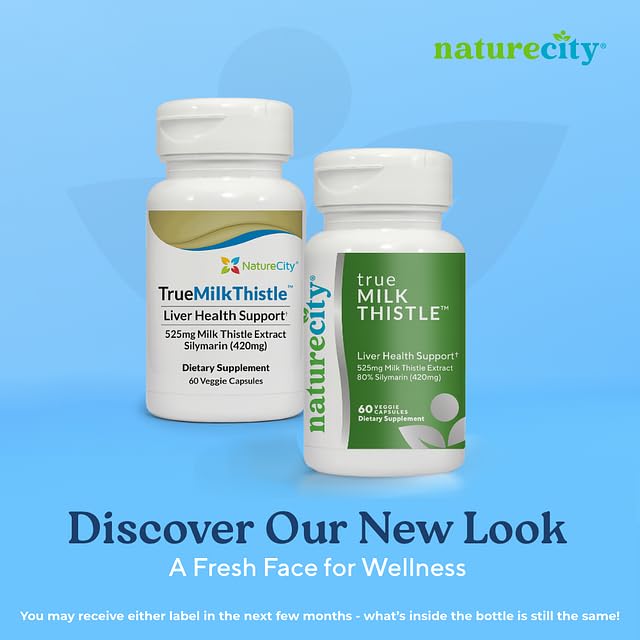 NatureCity TrueMilkThistle | Milk Thistle Supplement 525mg | Milk Thistle (80% silymarin) containing 420mg of Silymarin | Antioxidant Support | Liver Support Supplement | 60 Veggie Capsules