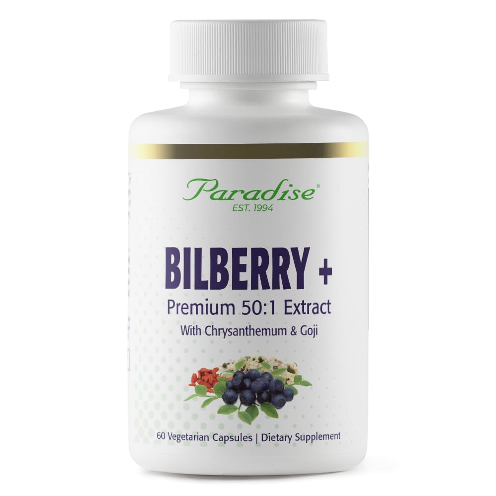 Pre-Order | Arrives in 5–10 Days – Paradise Herbs Bilberry with Goji & Chrysanthemum Supplements, Super Potent, Ultra Pure, Non-GMO, Gluten Free, Vegan, 60 Vegetarian Capsules
