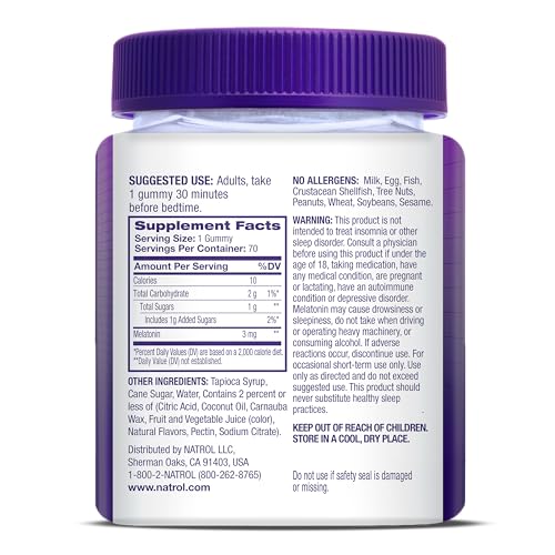 Natrol Melatonin Gummies, Sleep Support for Adults, 3 mg Melatonin Supplement for Sleeping, 70 Strawberry-Flavored Gummies, Up to a 70 Day Supply