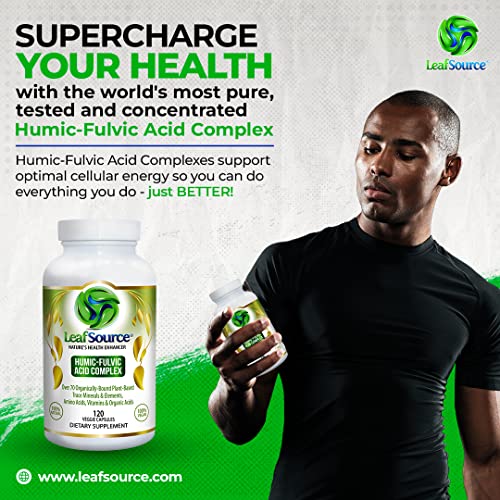 Humic and Fulvic Acid Supplement 60 vcap Leafsource | Trace Minerals Organically Bounded | Perfect Humic to Fulvic Ratio | Supports Energy, Gut Health, Joint Health, Immune | Cold Water Extracted North American Harvested