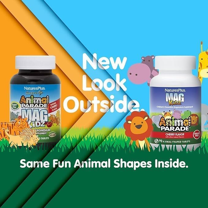 NaturesPlus Animal Parade MagKidz, Cherry Flavor - 0.38 lb - Children's Magnesium Powder Supplement - Bone & Muscle Health Support - Gluten Free, Sugar Free - 45 Servings