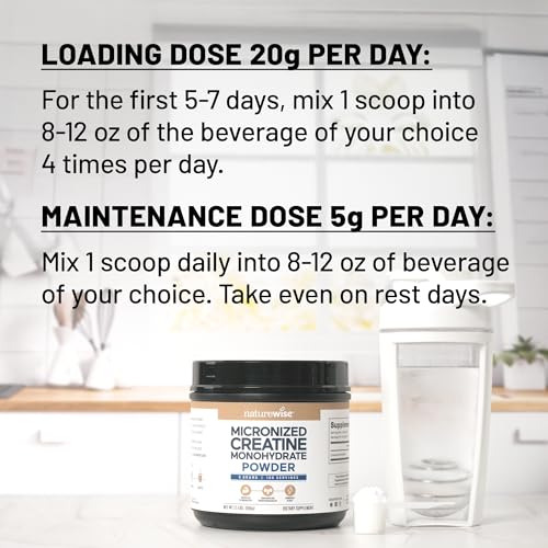 NatureWise Micronized Creatine Monohydrate Powder, 5000mg (5g) Per Serving - Creatine for Women & Men - Pure, Unflavored, Supports Lean Muscle Mass, Endurance - 100 Servings