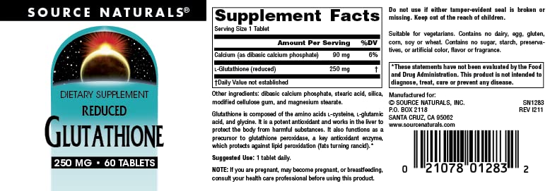 Pre-Order | Arrives in 5–10 Days – Source Naturals Glutathione, Supplement for Liver Support, 250mg - 60 Tablets