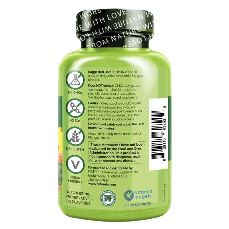 NATURELO Mens Multivitamins - One Daily Multivitamin for Men with Vitamins, Minerals & Organic Whole Foods, Boost Energy & Health, Non-GMO, 60 Vegetarian Capsules
