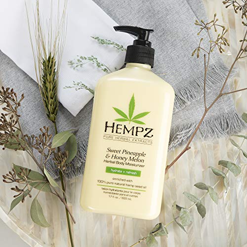 Hempz Sweet Pineapple & Honey Melon Moisturizing Skin Lotion, Natural Hemp Seed Herbal Body Moisturizer with Jojoba, Natural Extracts, Vitamin A and E, 17 oz