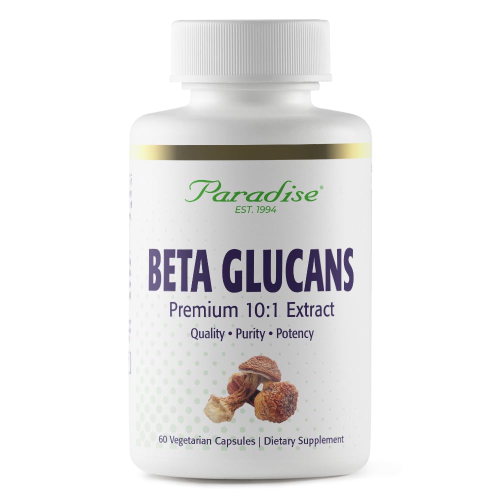 Pre-Order | Arrives in 5–10 Days – Paradise Herbs Beta Glucans, from Yeast Free Agaricus Mushrooms, Vegan, Non GMO, Gluten Free, 60 Count Vegetarian Capsules