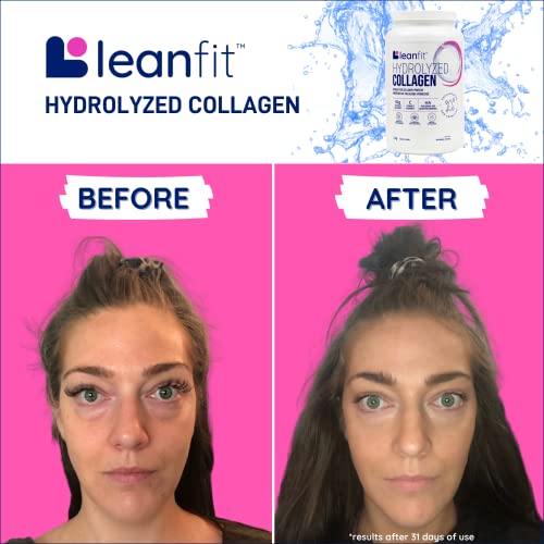 LEANFIT HYDROLYZED COLLAGEN™ Unflavoured – 10g Grass-Fed Bovine Collagen (Type I, III) + Vitamin C + Hyaluronic Acid Per Serving, 98 Servings, 1kg Tub for healthy skin, hair, bones, joints & immunity