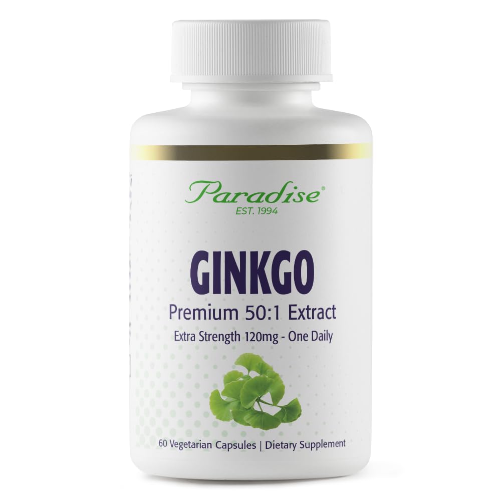 Paradise Herbs Ginkgo Biloba Extract, Super Potent, Ultra Pure, Vegan, Non GMO, Gluten Free, 60 Vegetarian Capsules