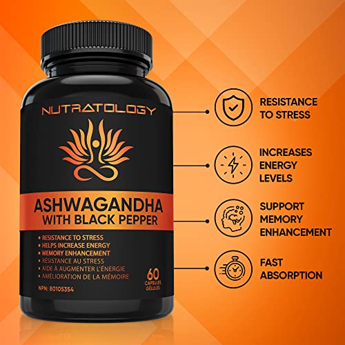 Organic Ashwagandha With Black Pepper For Improved Absorption. Resistant To Stress, Increases Energy Levels & Supports Memory Enhancement - 650MG Ashwagandha Per Capsule - 60 Capsules