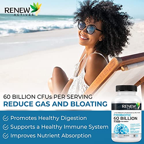 NEW! Renew Actives Probiotics 60 Billion CFU with MAKTREK Bi-Pass Technology, Probiotics Made to Survive Stomach Acid with Advanced Absorption for Digestive Health, Immunity, & 60 Capsules!