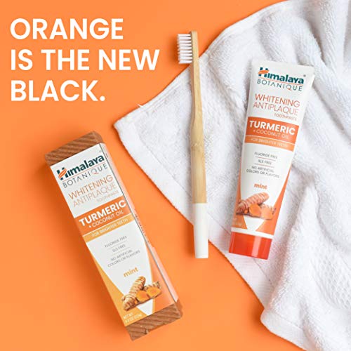 Himalaya Botanique Whitening Antiplaque Toothpaste with Turmeric + Coconut Oil for Brighter Teeth, Fluoride Free & SLS Free, Vegan, 113 g (4 oz), 2 Pack