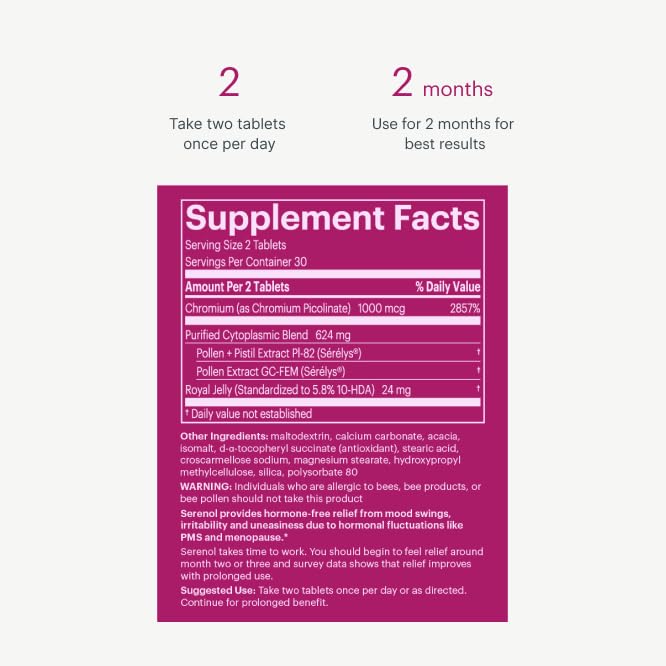 Bonafide Serenol PMS Relief – Hormone-Free, Drug-Free Relief from Mood Swings & Irritability Due to Hormonal Fluctuations – 30 Day Supply (60 Tablets)